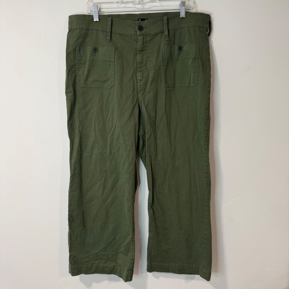 J.Crew Womens Sailor Wide Leg Crop Pants 34 Olive Green Utility Chino BY637